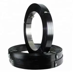 Galvanized/Blue/Black painted packing steel strapping band Oscillated wound black waxed metal strapping