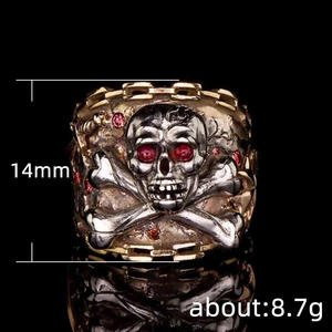 Bague squelette H165 pour homme avec zircon cubique rouge serti à griffes, bijou fantaisie, cadeau - Product Image 4