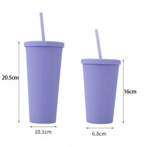 Custom Logo 16oz 24oz BPA Free <b>Double</b> <b>Wall</b> Matte Rubber Finish Tumbler Promotional Gift Plastic Coffee <b>Mug</b> with Straw and Lid - Product Image 3
