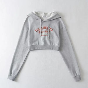 2024 sweat-shirt à logo en relief personnalisé à la mode pour femmes vêtements de course en coton grande taille avec sweats à capuche courts - Product Image 2