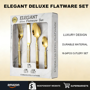 Set di <span class=keywords><strong>posate</strong></span> di lusso moderne in acciaio inossidabile, 16/24 pezzi, finitura a specchio dorata, per banchetti, spedizione rapida - Product Image 6