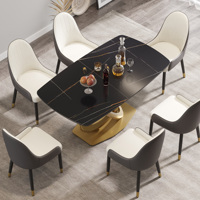 Ensemble de table à manger Voxhome avec base dorée élégante, surface rectangulaire inspirée du marbre avec fonction réglable, mobilier moderne pour la maison