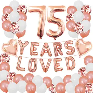 75th birthday party decoration balloon set, rose gold glitter balloon, 16 inch letter aluminum film balloon decoration