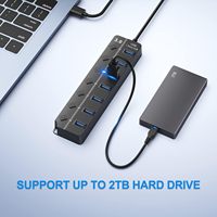 ONFINIO Hub USB 2.0 à 7 ports avec interrupteurs marche/arrêt individuels et lumières, câble de 1 m pour MacBook, ordinateur portable, Surface Pro, PS4, PC