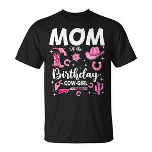 Camiseta rosa estilo western para fiesta de rodeo, Mom Of The Birthday Cow Girl - Product Image 1