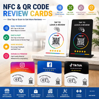 Cartes de visite NFC Google réutilisables avec code QR TikTok, 13,56 MHz, programmables, étanches, résistantes aux intempéries, puce NTAG215, paiement