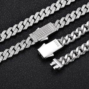 Kalung Hip-Hop <span class=keywords><strong>Cross</strong></span>-Border Perak Sterling S925 Moissanite Pria Rantai Kuba 8mm Perhiasan Kelas Atas - Product Image 2