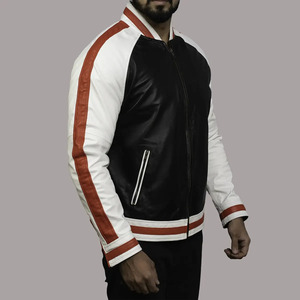Chaqueta estilo bomber clásica roja a rayas Zack – Prenda exterior de moda para hombre en cuero genuino - Product Image 3