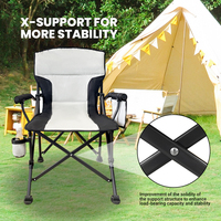 Chaise de camping pliable robuste avec accoudoirs rigides rembourrés, tube en acier de 22 mm, siège portable d'extérieur pour la pêche, le pique-nique, la plage