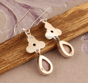 Natural Pink <b>Opal</b> & Garnet Solid 925 Sterling SilverHandmade Floral Silver <b>Earrings</b> For Wedding Anniversary - Product Image 4