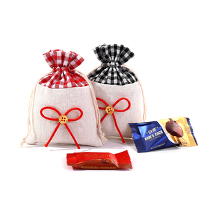 10*14cm Bow Tie Plaid Cotton Jewelry Pouch Portable Wedding Gift Drawstring Bag <b>Candy</b> Storage for Packing Party Favor - Product Image 1