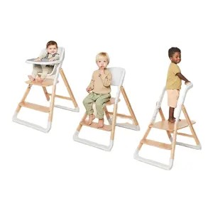 Chaise haute bébé convertible 3 en 1 en bois, siège d'alimentation réglable avec plateau et <span class=keywords><strong>ceinture</strong></span> de sécurité pour les tout-petits, les enfants, la salle à manger, l'utilisation à domicile - Product Image 1