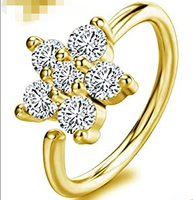 Perhiasan Tindik Hidung Lapis Emas 20G Hipoalergenik, Berhiaskan Bunga Daun Bulu Berkilau CZ, Anting Hoop Tulang Rawan, Cincin Hidung