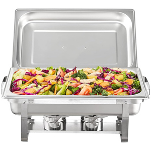 Hotel restaurante económico plegable Chafer oblongo de acero inoxidable plato de frotamiento con cubierta y asa para calentar alimentos - Product Image 5