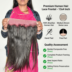ผมอินเดียแท้ 100% แบบไม่ผ่านกระบวนการ  ชนิด Remy Frontal 13*6 Lace  แบบลอนลึกและตรง  น้ำหนัก 100 กรัม  แบบมัดเป็นช่อ  เย็บด้วยเครื่องจักรแบบ Double Weft  เนื้อนุ่ม สีดำธรรมชาติ - Product Image 1