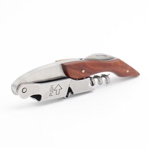 Stainless Steel Leather-Sheathed Wood Handle 4-in-1 Multi-Functional Wine & Bottle <b>Cap</b> Opener with Portable Design - Product Image 4