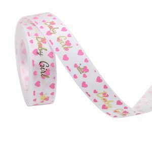 Ruban en polyester doré personnalisé de 1/1,6 cm de large et de 10 yards de long, idéal pour la décoration de fête de révélation du sexe de bébé (fille) - Product Image 2