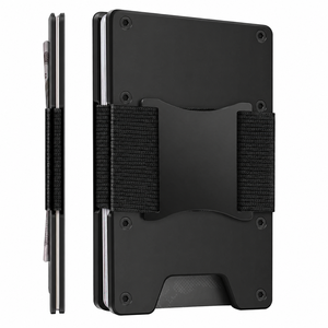 Aluminum Alloy Card <b>Holder</b> Thin Minimalist <b>Wallet</b> for Men Quick Access Cash Strap - Product Image 1