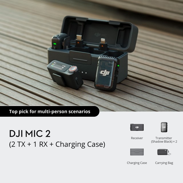 Original Mic 2 (2 TX +1 RX + Charging Case) 14-Hour Recording 32-bit Float Omni-directional Noise Cancelling Portable Microphone