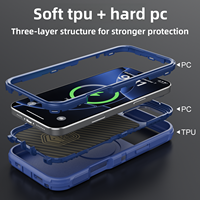 Étui de téléphone robuste antichoc 3 en 1 pour iPhone 16 15 14 13 Pro Max 16 Plus, support d'objectif en métal, coque magnétique