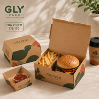 Boîte à combo burger et frites en kraft imprimée sur mesure avec séparateur, emballage alimentaire jetable de qualité alimentaire pour la restauration rapide à emporter pour les restaurants