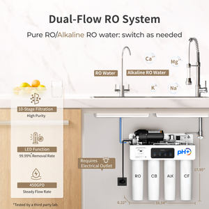 Système de filtration d'eau par osmose inverse sans réservoir alcalin à double flux sous l'évier 450 GPD, filtration en 10 étapes, eau potable domestique - Product Image 2