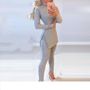 Delle donne di Autunno A Due Pezzi Sudore Ufficio Suits Maglia Con Spacco Lungo Set di Eleganti - Product Image 6