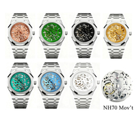 Orologio Meccanico Automatico di Lusso da Uomo, Alta Qualità, Vetro Minerale, Scheletrato, Acciaio Inossidabile, Resistente all'Acqua NH70