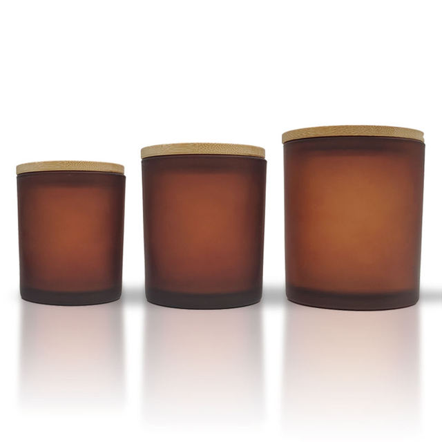 Handmade Frosted Brown Glass Candle Jar With Black Bamboo  Wooden Lid Christmas Home Decoration with Elegant Lantern