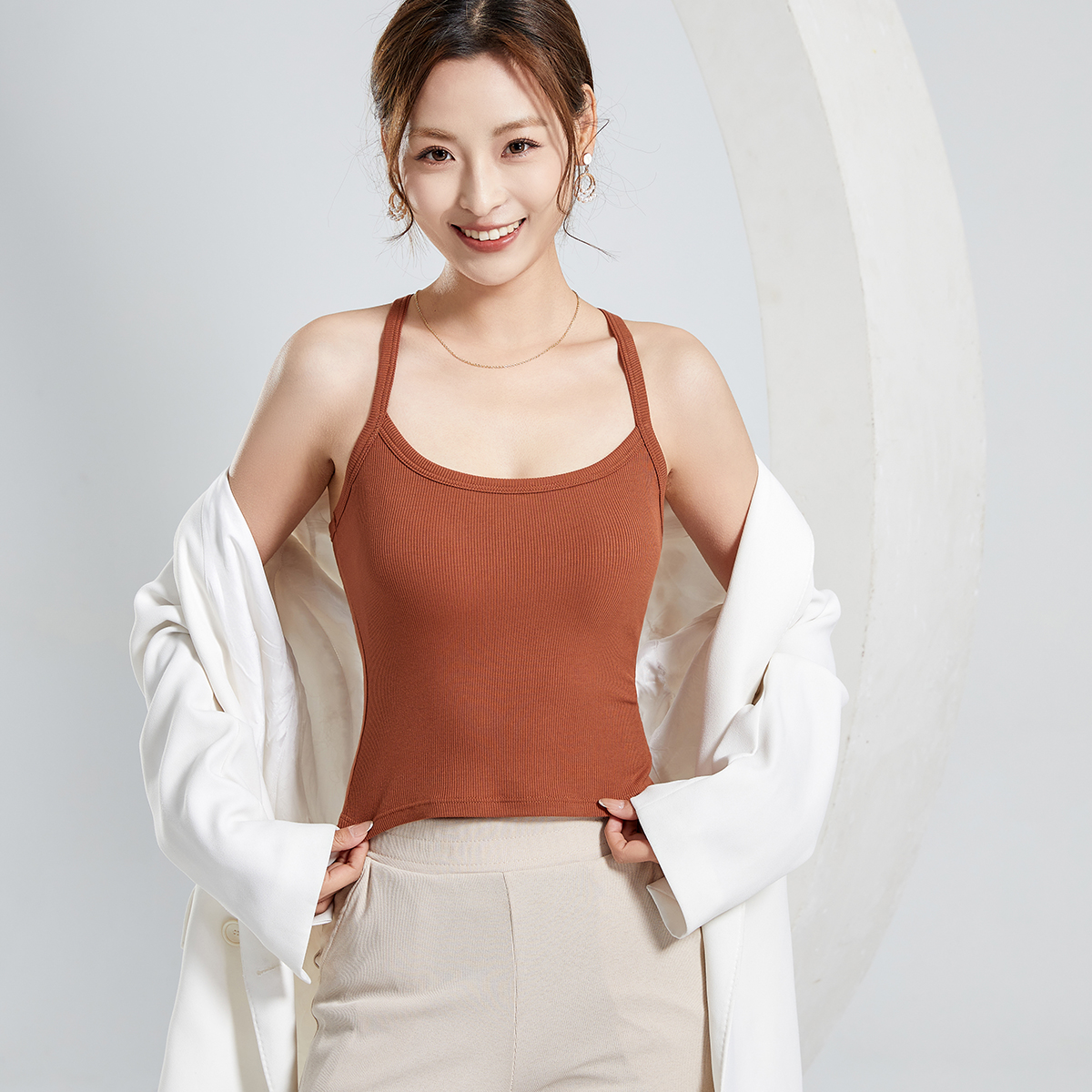 Women Sleeveless Built-in Bra Camisole-Racerback Padded Knitted Breathable Casual Eco-Friendly Tank Top Summer Slim-Fit Layering