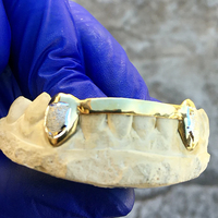 Glacé plaqué or 2 tons personnalisé Grillz diamant poussière véritable 925 dents en argent reliant barre de pont avant Halloween cadeau bijoux