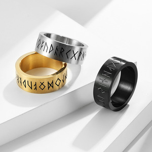 Nordic Viking Letter <b>Titanium</b> Steel <b>Ring</b> Matte Brushed Finish Men's Jewelry Gift - Product Image 1