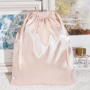 20*25Cm Satin Gift Bag Promotion Custom Logo Printed Soft Silk Drawstring Hair <b>Extension</b> Bundle Wig Storage Dust Satin Pouch - Product Image 5