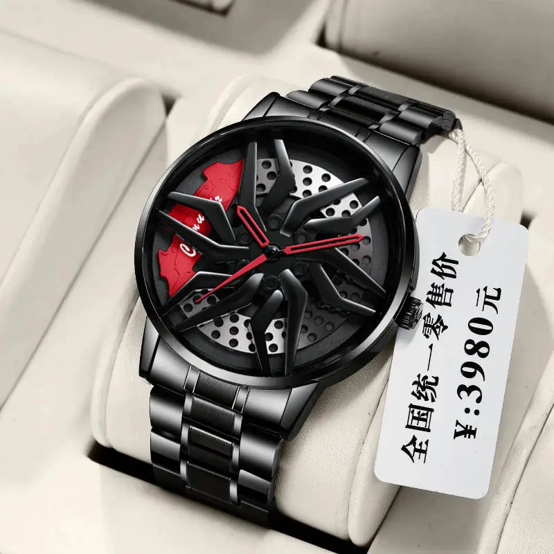 Men Luxury Quartz Wrist Watches Creative Car Wheel Sports Watch Steel Strap Waterproof Fashion Sports Clock Cool Male Watch