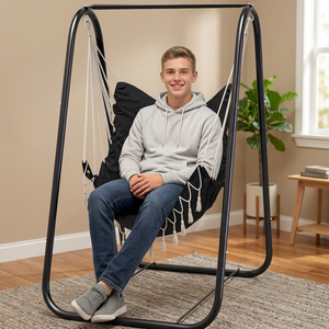 Modern Outdoor Garden Swing <b>Hanging</b> <b>Chair</b> Stand Steel Fabric Courtyard Metal Furniture Silk Screen Printed Zhejiang-Seat 2 - Product Image 4