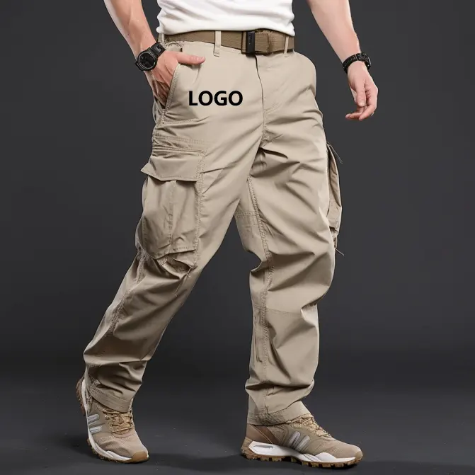 थोक ओएम कार्गो पैंट स्ट्रीटवियर कपास पैंट खाकी ट्रैक कार्गो पैंट, खाकी ट्रैक कार्गो पैंट पुरुषों के लिए कस्टम बटन विवरण