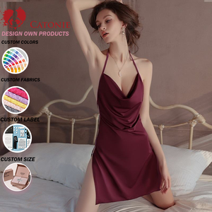 Camicia da <span class=keywords><strong>Notte</strong></span> in Raso con Stampa a Cuore, Spalline e Imbottitura sul Petto, Morbida e Confortevole, Pronta per la Spedizione - Product Image 1