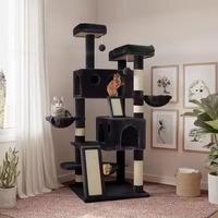 Grand arbre à chat de luxe en laine écologique de 54,5 pouces, à 5 niveaux, double condo, avec griffoir, maison et tour de meubles pour chat