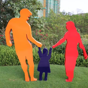 K399 famille heureuse FRP extérieur Art paysage Statue résistant à la décoloration léger peinture à la main moderne abstrait maison jardin Sculpture - Product Image 1