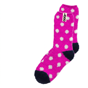Fuzzy Crew <b>Socks</b> <b>Women</b> Light Blue <b>White</b> Dot Print Thermo Knitted Thick Winter Comfortable Daily Wear - Product Image 2