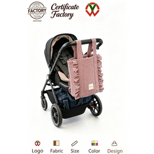 Bolsa Organizadora para Cochecito Acolchada con Estampado a Cuadros Personalizado, con Volantes Laterales, para Guardar Pañales de Bebé, para Viajes al Aire Libre, con Patrón de Tela Personalizado - Product Image 2