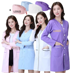 Benutzer definierte LOGO Baumwoll stoff Langarm Krankenhaus uniformen Pink Purple Nursing Lab Mäntel für Frauen für Ärzte und Labor anzüge - Product Image 1