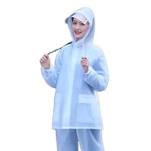 Custom Waterproof Soft PVC Adult Rainwear Transparent Split Raincoat with Pants