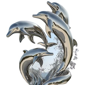 Large Outdoor Garden Stainless Steel <b>Mirror</b> Water Feature Sculpture Polished Dolphin and Whale Design - Product Image 1