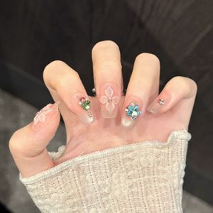 เล็บ<span class=keywords><strong>ปลอม</strong></span>แบบกดติด ทำมือ ลายตาแมว<span class=keywords><strong>ส</strong></span>ีนู้ดอ่อน  แบบสั้น เงางาม <span class=keywords><strong>ส</strong></span>ีชมพูนม ประดับหัวใจสีเขียว ดาวสีน้ำเงิน และอัญมณีสีแดงเม็ดเล็ก - Product Image 3