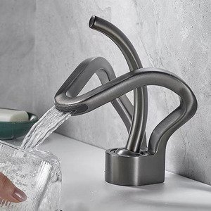 Rubinetto Moderno di Lusso Grigio per Lavabo, Design Unico a Cascata in Ottone, Miscelatore per <span class=keywords><strong>Bagno</strong></span> - Product Image 1