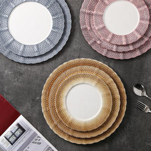 จานเซรามิคแบบนูนลาย INS เป็นมิตรกับสิ่งแวดล้อม สำหรับเสิร์ฟพิซซ่า สเต็ก พาสต้า ของหวาน ผลไม้ สลัด ถาดเสิร์ฟ จานโชว์สำหรับร้านอาหาร - Product Image 5