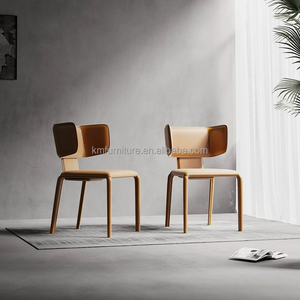 Bestseller: Hochwertiger, Schlichter Und Moderner Esszimmerstuhl, Weich, Lässig, Orange + Hardware-Gestell, Vollleder, EPU-Leder, Bequemer Stuhl - Product Image 2