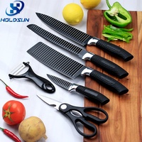 Ensemble de couteaux de chef en acier inoxydable 6 pièces à vendre, avec ciseaux, éplucheur, revêtement antiadhésif, emballage cadeau