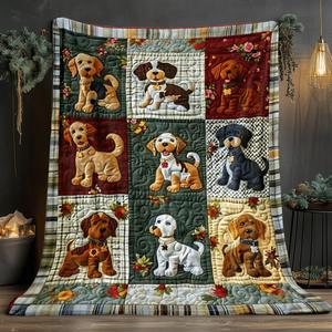 Cream Plaid Puppy Patchwork Flannel Blanket Throw Blanket Nap Blanket <b>Machine</b> Washable Fade Resistant for Bed Sofa Couch - Product Image 5